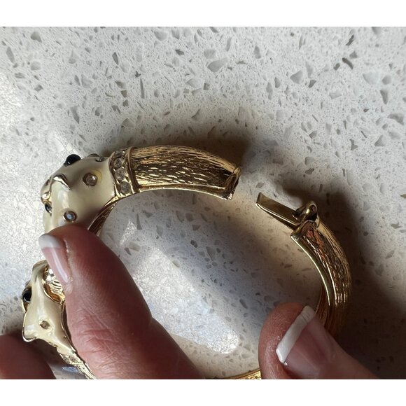 Vintage CINER Double Panther White Enamel Clamper Bracelet *RARE* - Picture 6 of 6